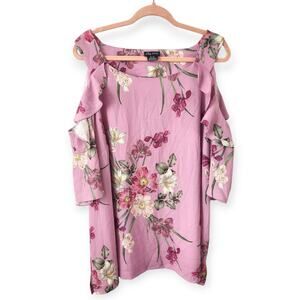 City Chic Light Purple Floral Cold Shoulder Short Sleeve Top Size 22